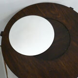 Art Deco dark wood round coffee table - mirror