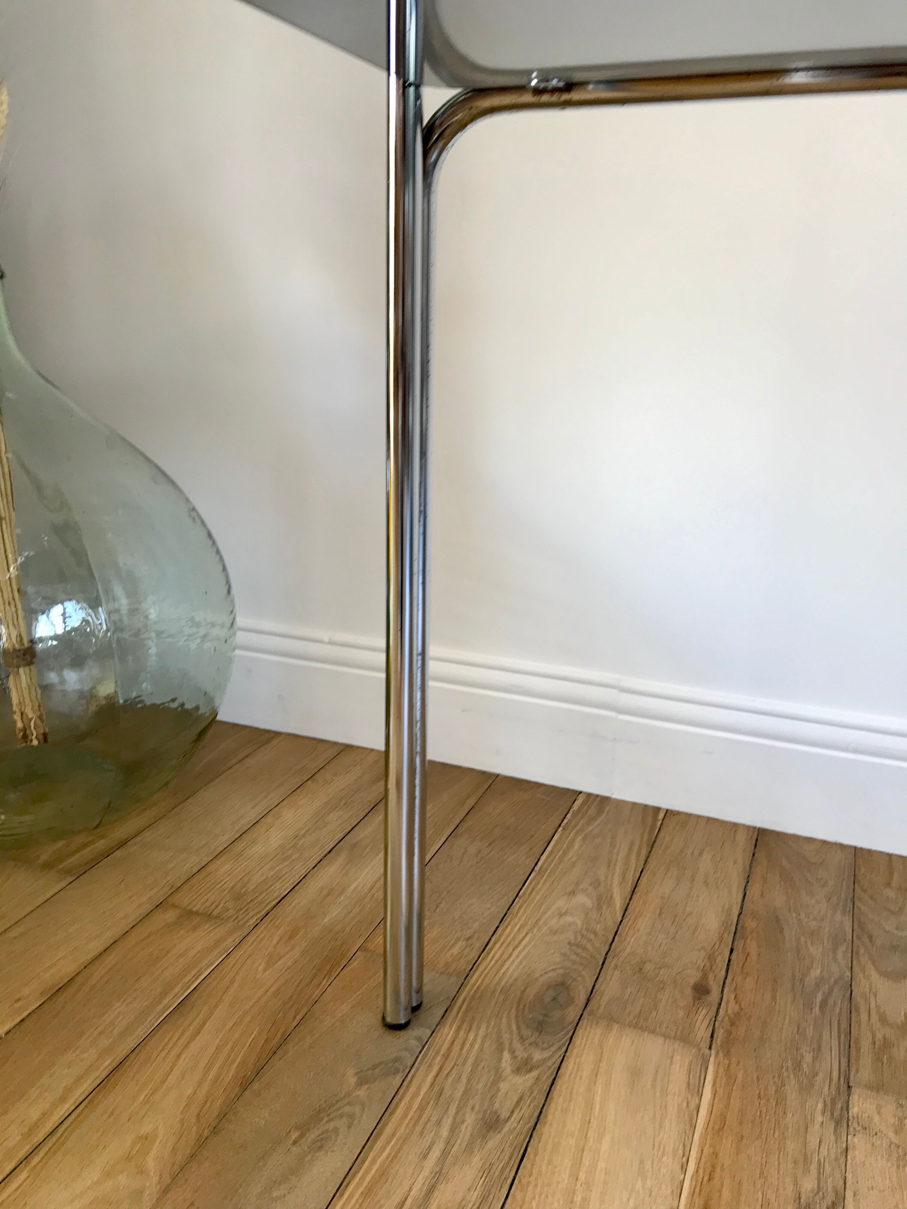 Side table in chrome and smoked glass 70s
