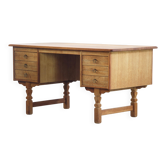 Vintage Mid-Century Oak Desk with 6 Drawers, Open Back, Kjærnulf Style