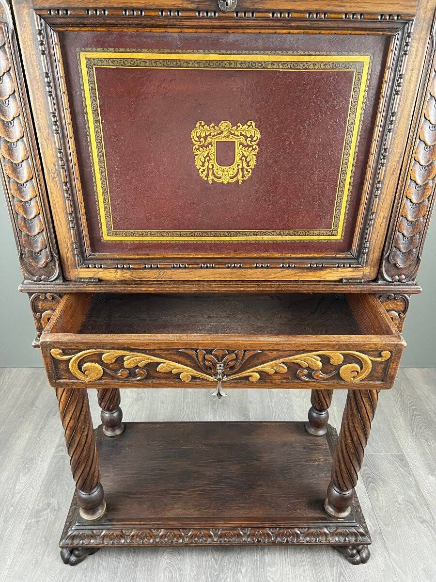 Carved and polychrome wooden secretary, Neo-Renaissance style, 19th century