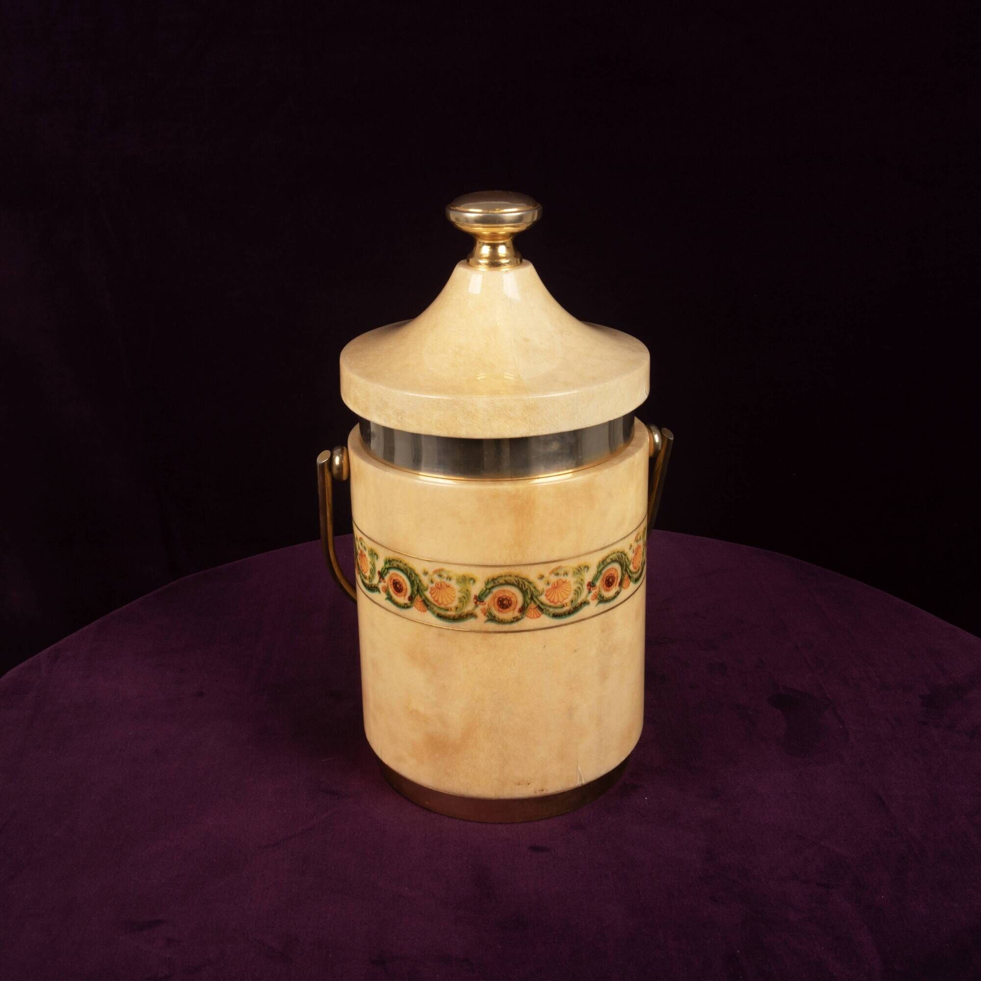 Aldo Tura Mod. 1225D Goatskin Parchment Ice Bucket / Thermos Italy 1970