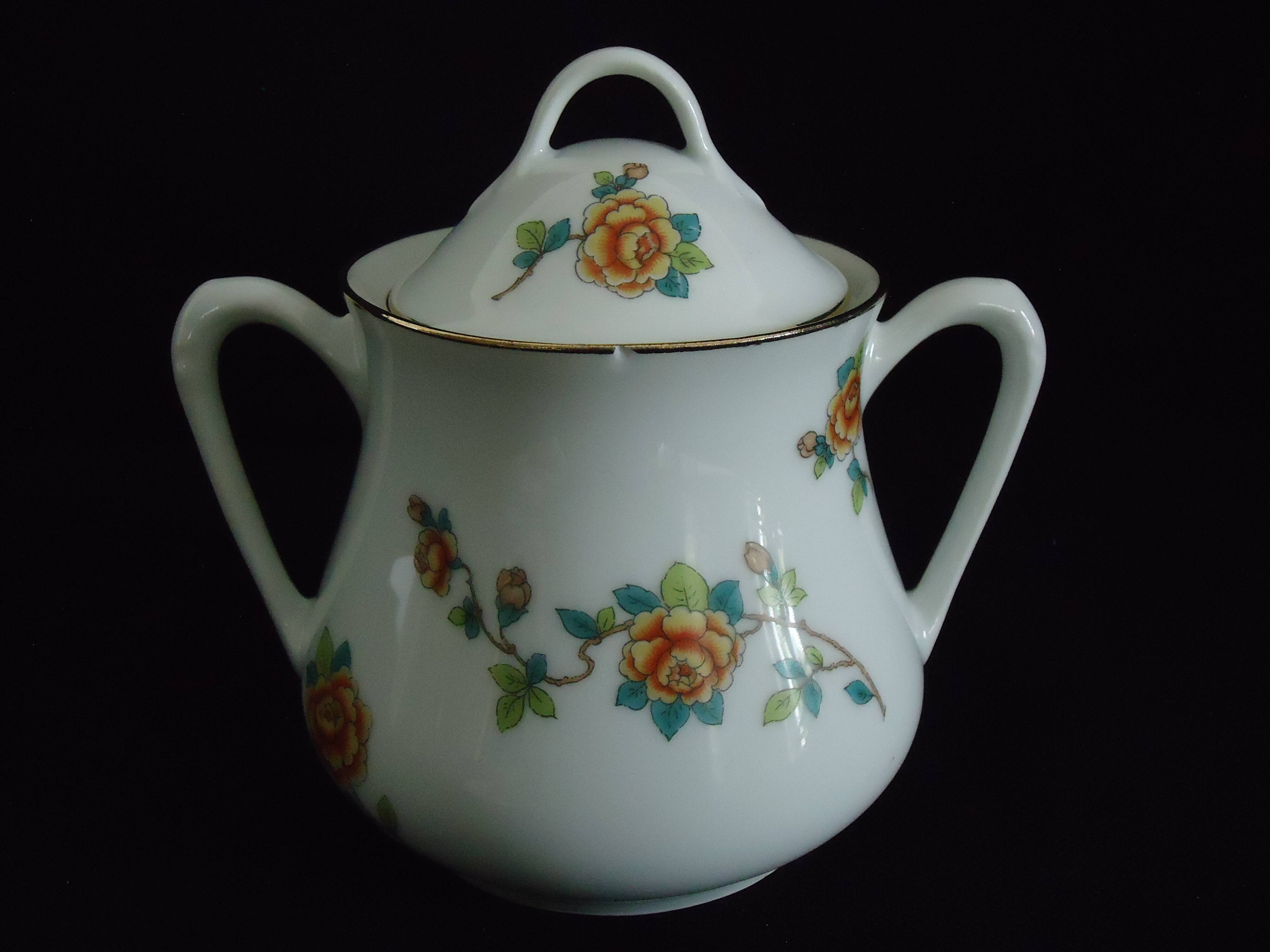 Limoges sugar bowl Michelaud freres exotic bird motif “indiana”