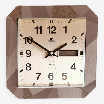 Vintage square silent wall clock "Vedette silver gray"