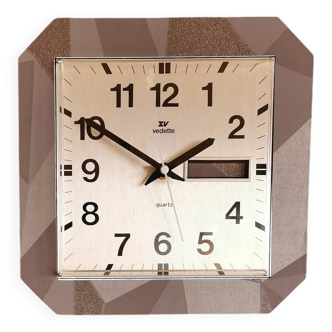 Vintage square silent wall clock "Vedette silver gray"