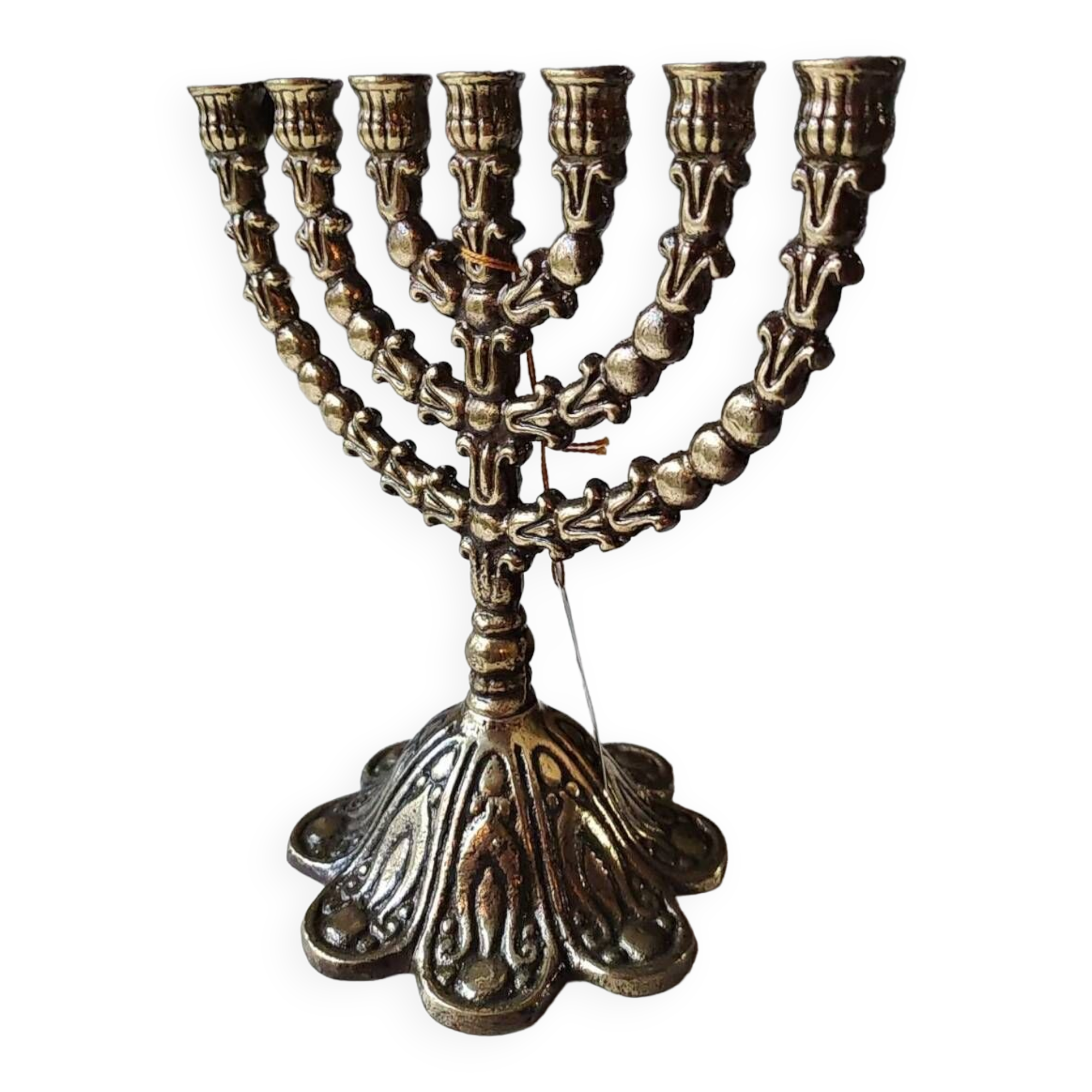 Menorah/Hebrew candlestick with 7 branches/Hanuka. Signed Holon Israel. 17 x 15.5 cm