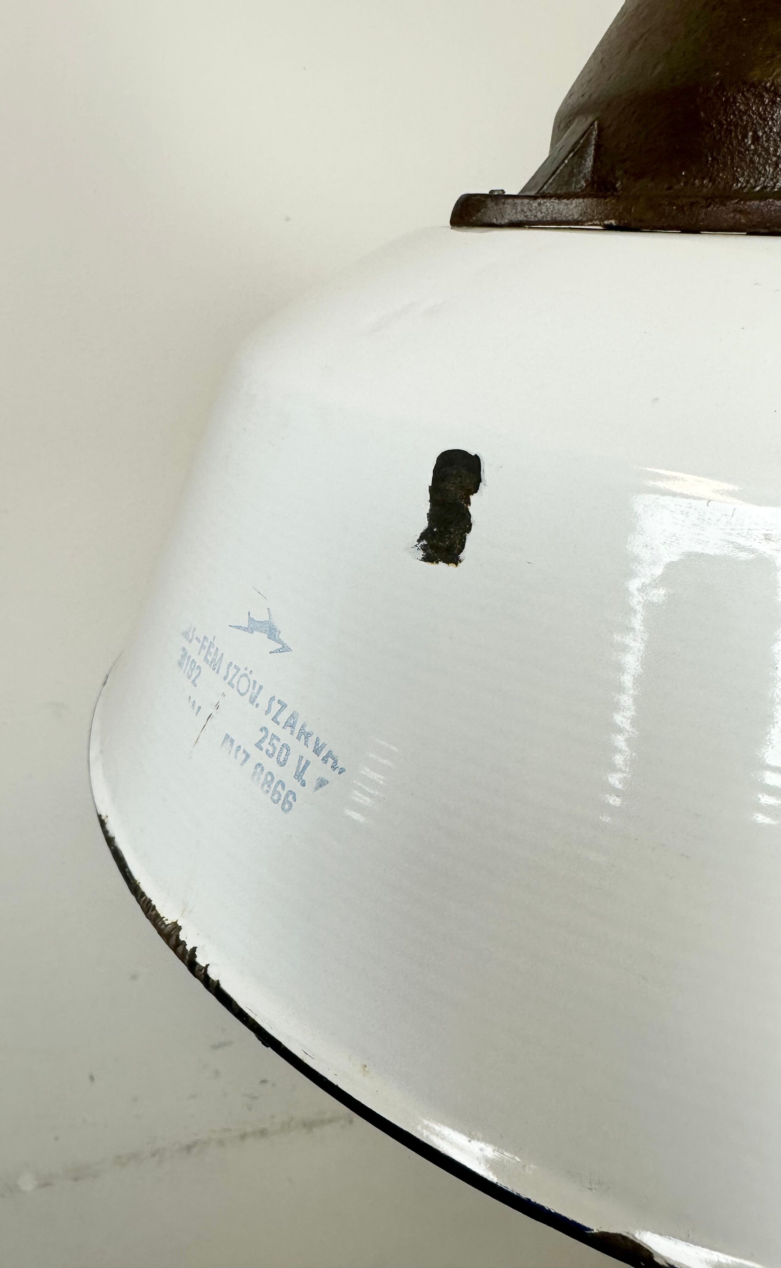 Industrial White Enamel and Cast Iron Pendant Light, 1960s