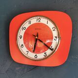 Vintage formica clock silent trapeze wall pendulum "Manufrance red"