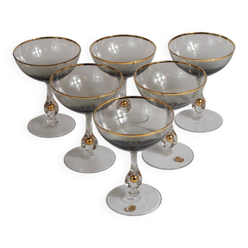 Set of 6 "Zlatá Zuzana" champagne glasses in Bohemian crystal from the mid-20th century.