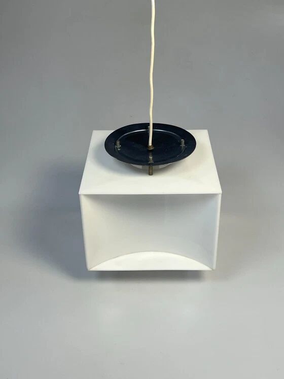 Lampe pendentif blanche vintage Cube, époque spatiale, années 1970
