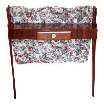 Console Vintage en Hêtre Noirci et Tissu à Motifs de Roses avec Tiroir, Italie