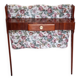 Vintage Ebonized Beech and Rose-Patterned Fabric Console with a Drawer, Italy