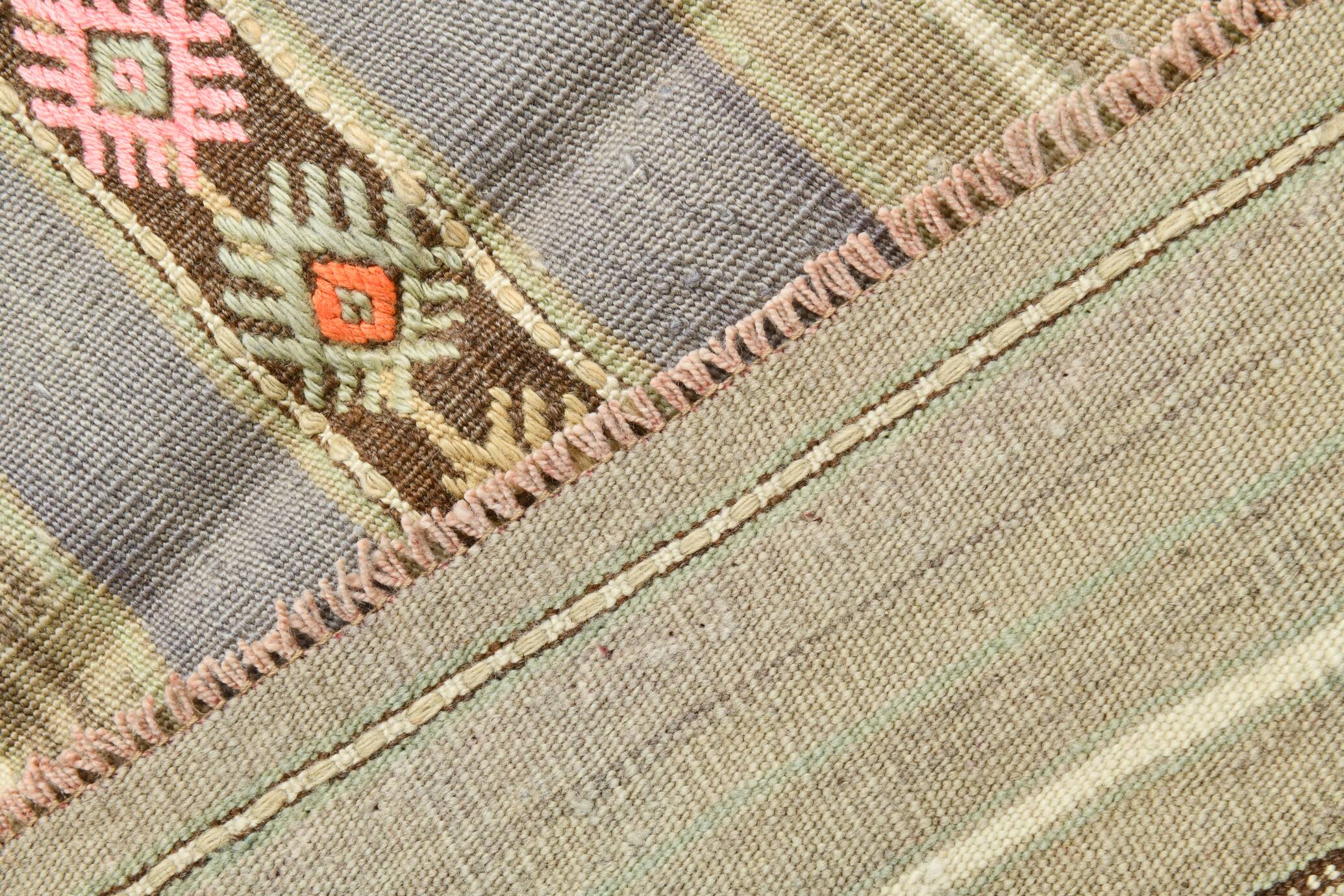 4x8 Soft Pastel Green Vintage Kilim Rug, 139x241Cm SK 33042