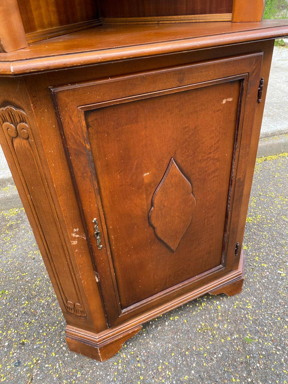 Vitrine d'angle 2 corps encoignure anglaise victorienne en bois