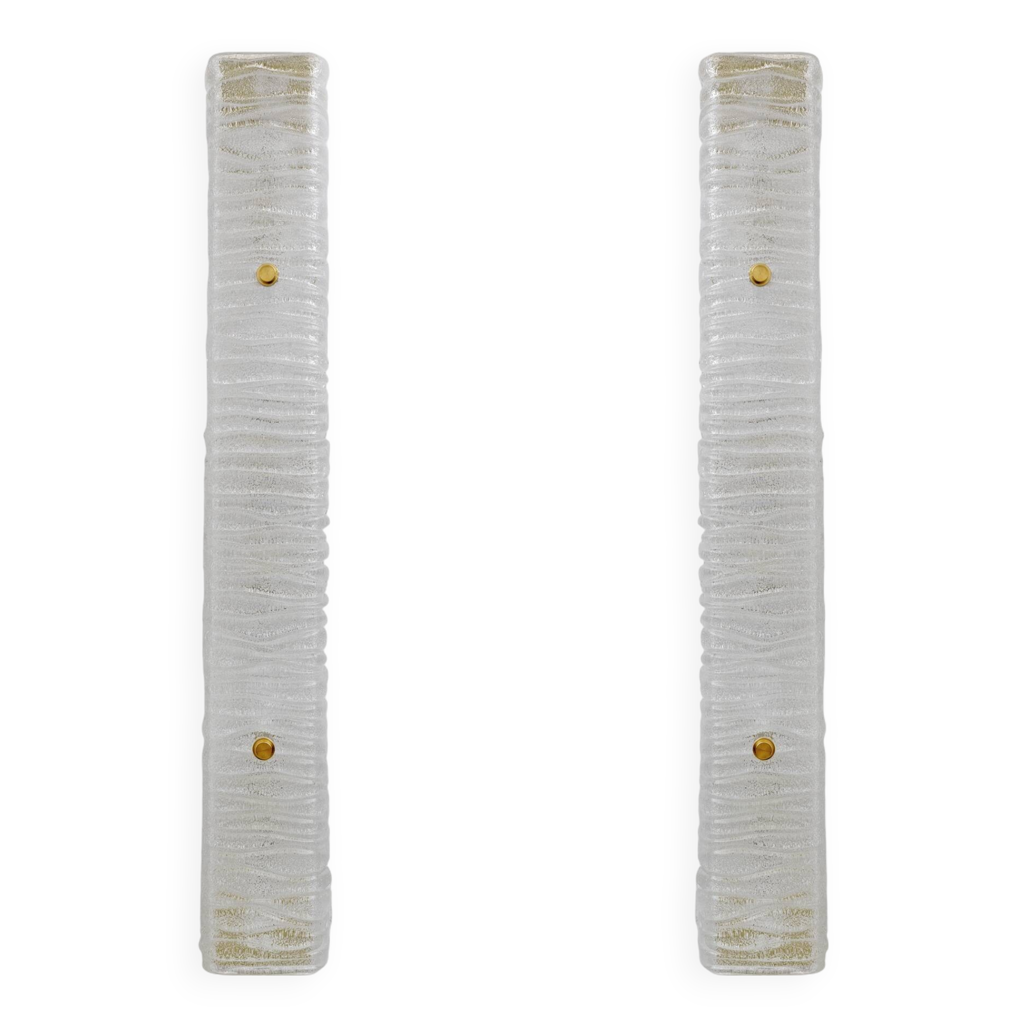 Pair of Art Decò Style Brass and Textured Murano Glass Sconces