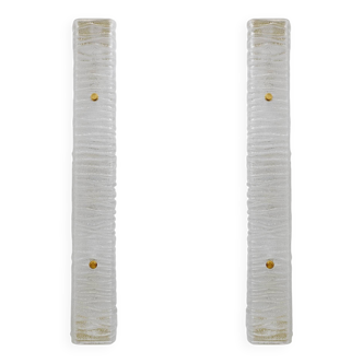 Pair of Art Decò Style Brass and Textured Murano Glass Sconces