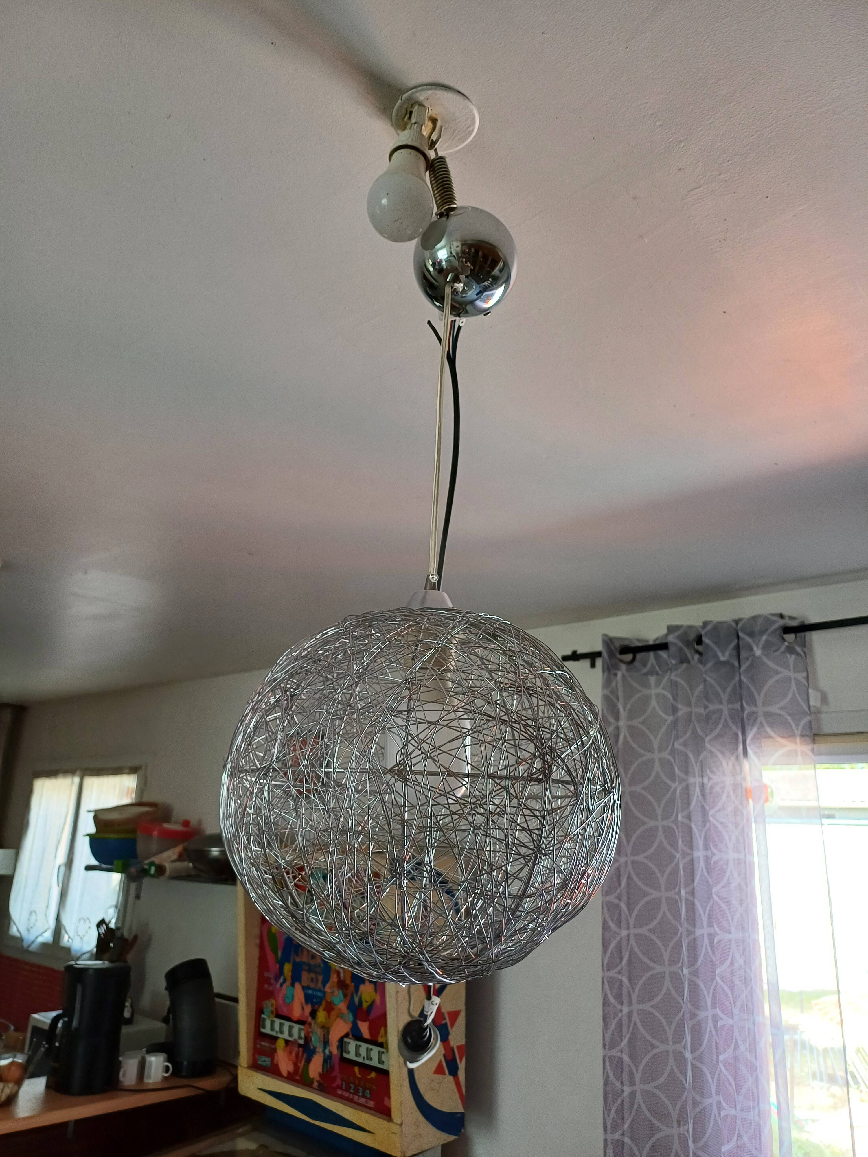 Vintage Twisted Silver Metal Pendant Light