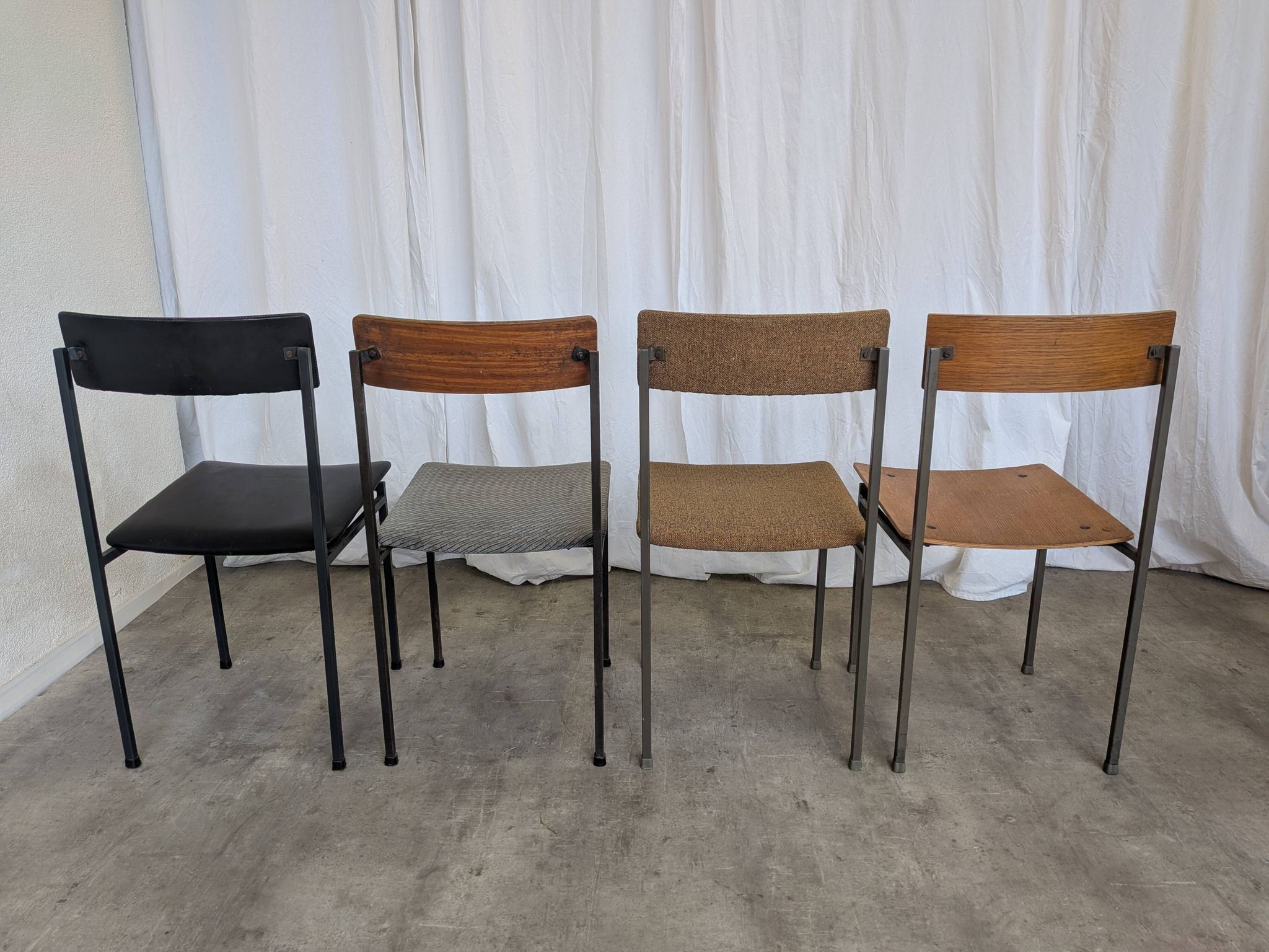 Set of 4 - Mix & Match Vintage Industrial Dining Chairs - 1970s Stol Kamnik