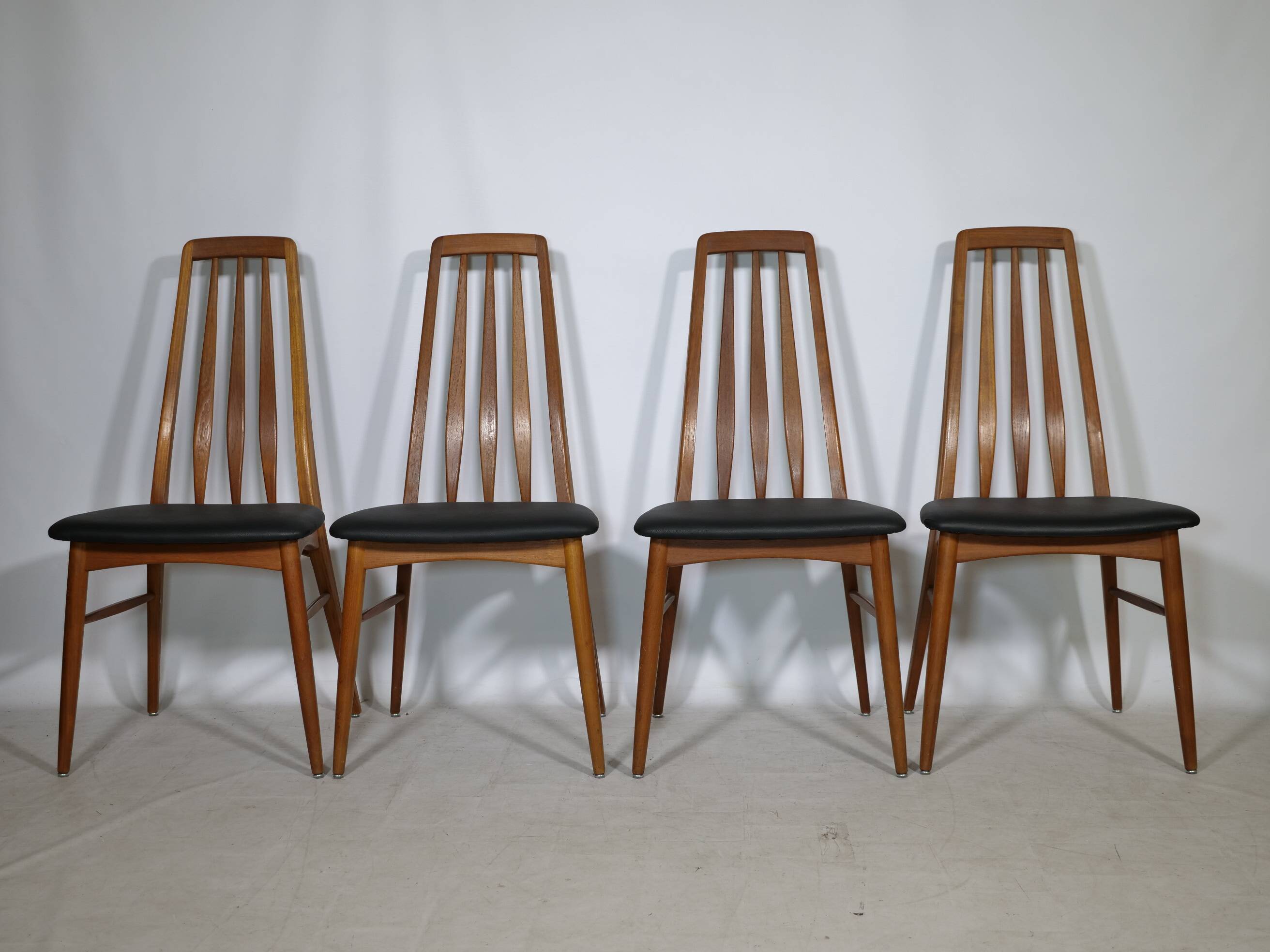 Eva Dining Chairs in Teak by Niels Koefoed for Hornslet, Leather, Set of 4