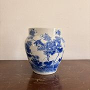 Ancient Vase Flower Pot Blue White Porcelain Bird Arita Imari Seto Peony