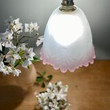 Vintage tulip suspension in frosted glass half white half pink