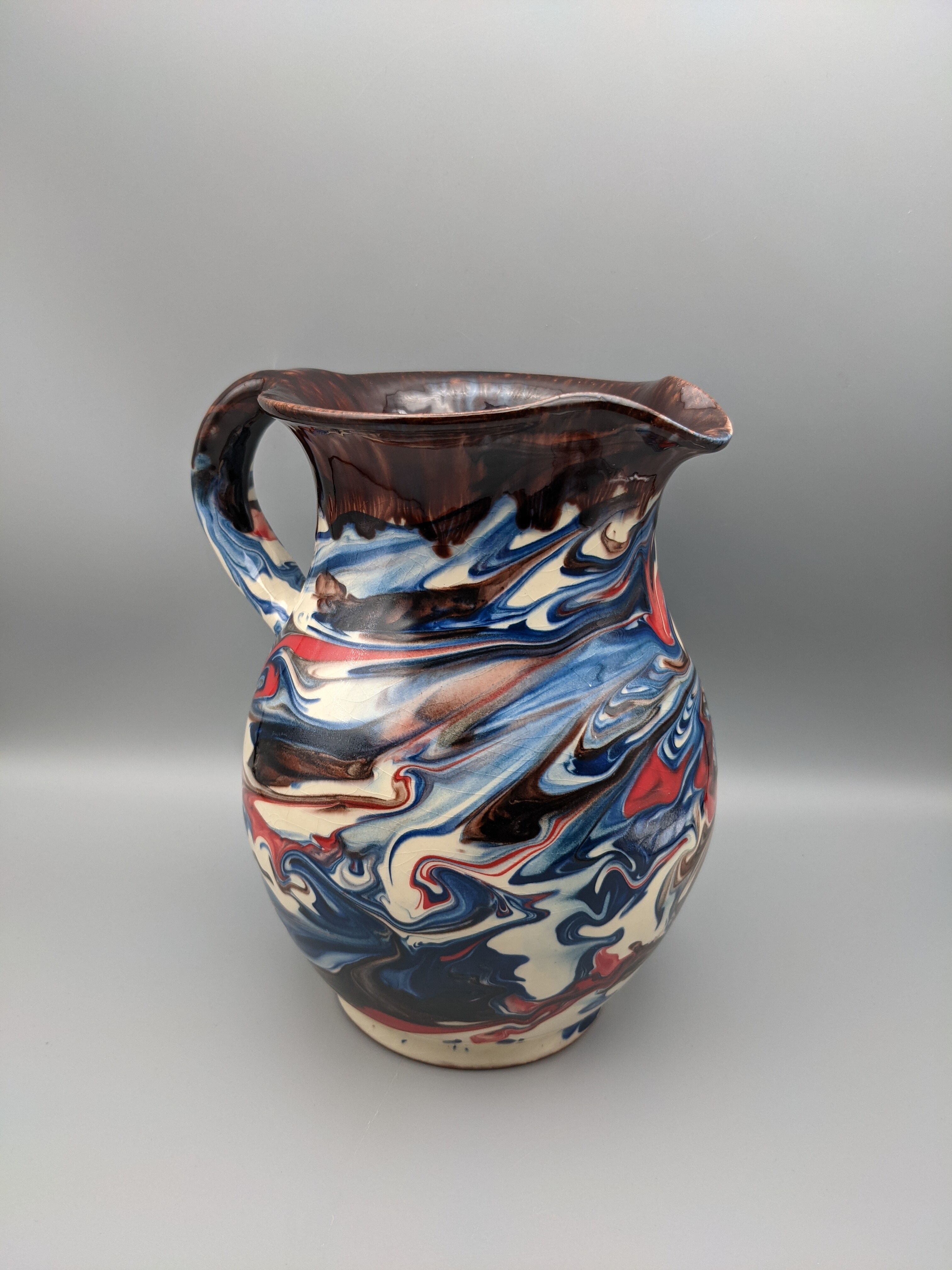 Pitcher broc cruche multicolored coulure in glazed terracotta 2 liters