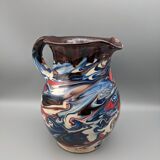 Pitcher broc cruche multicolored coulure in glazed terracotta 2 liters
