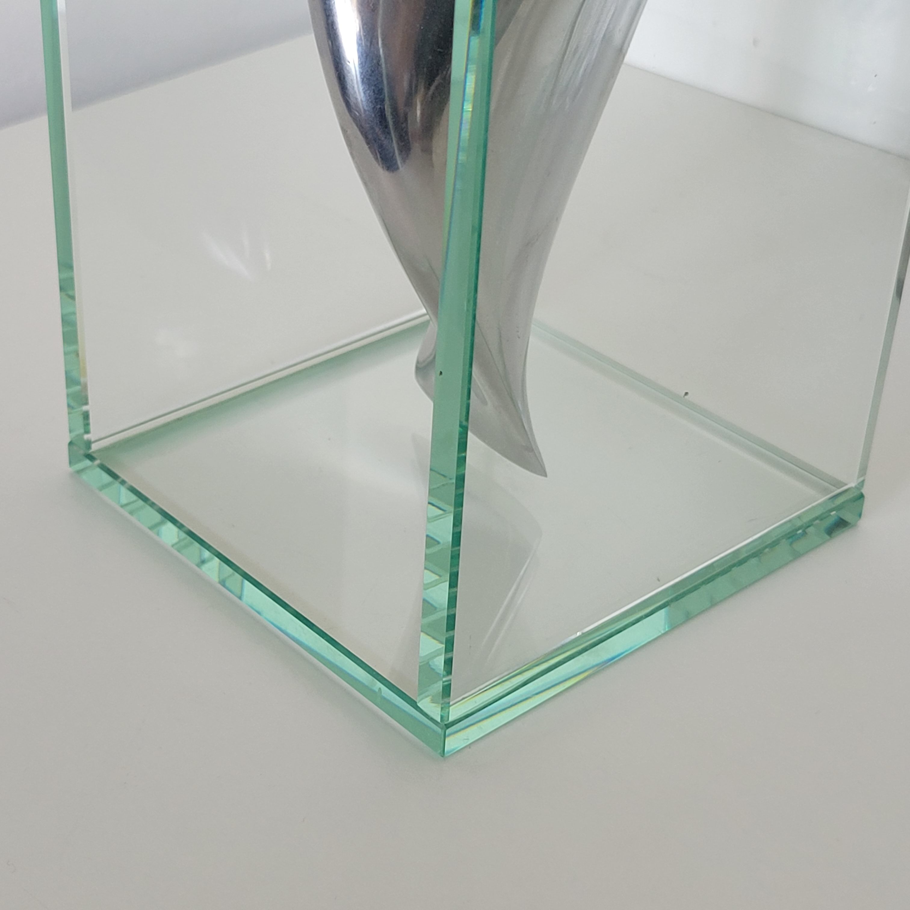 Modernist vase in aluminum and glass 1980