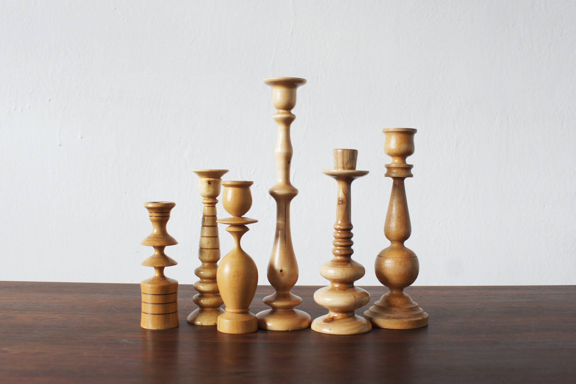 Scandinavian Wooden Candleholders, Set of 6