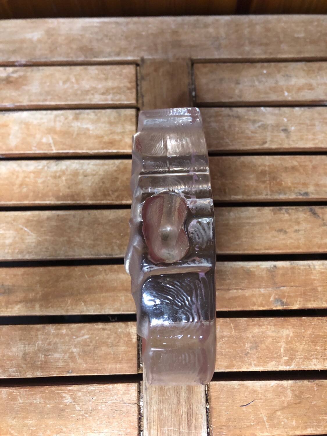 Old soliflore vase lotus shape molded glass pink vintage