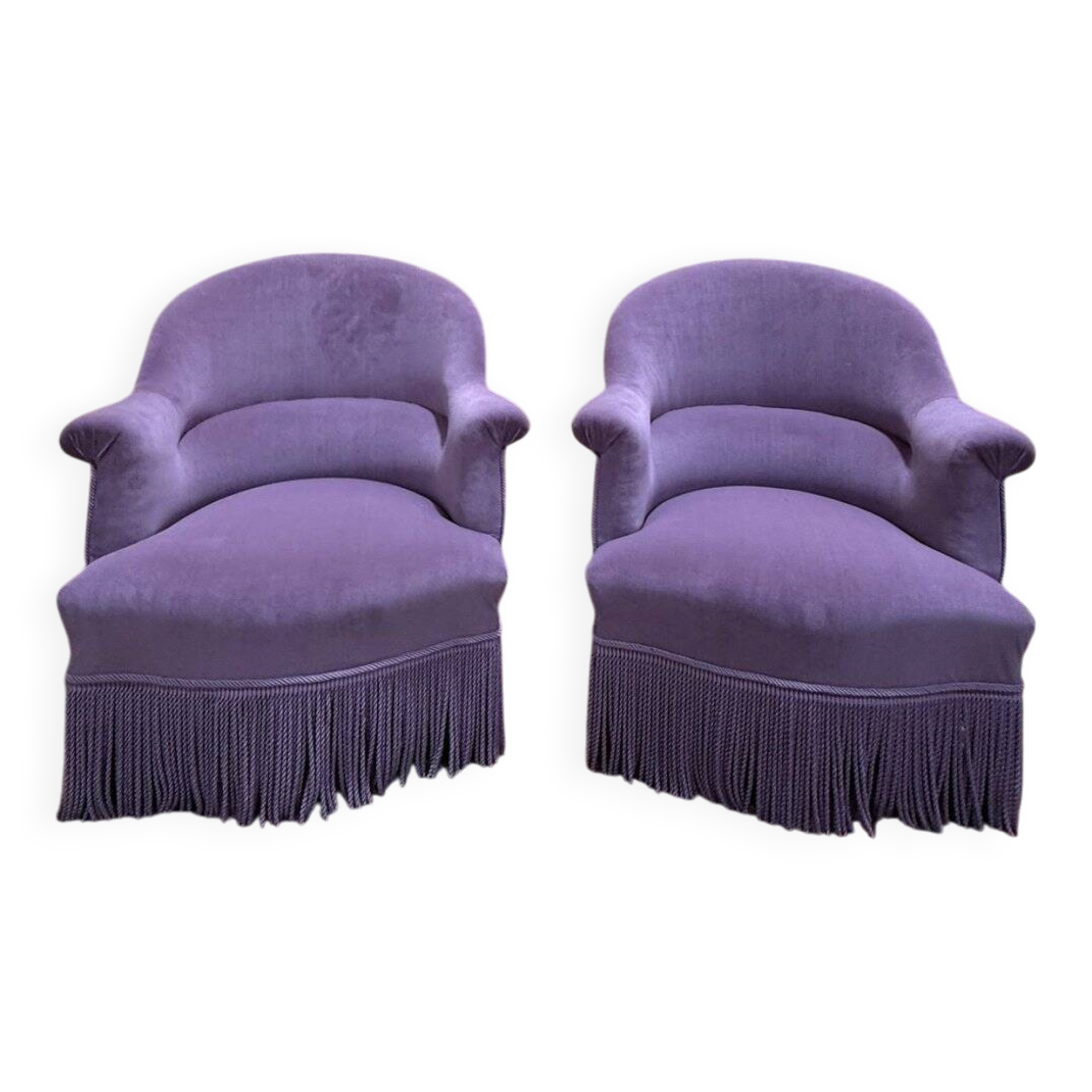 Pair of toad armchairs – Napoleon III style – Purple velvet – 19th century