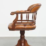 Leather and Wood Chesterfield Office Chair in English Style