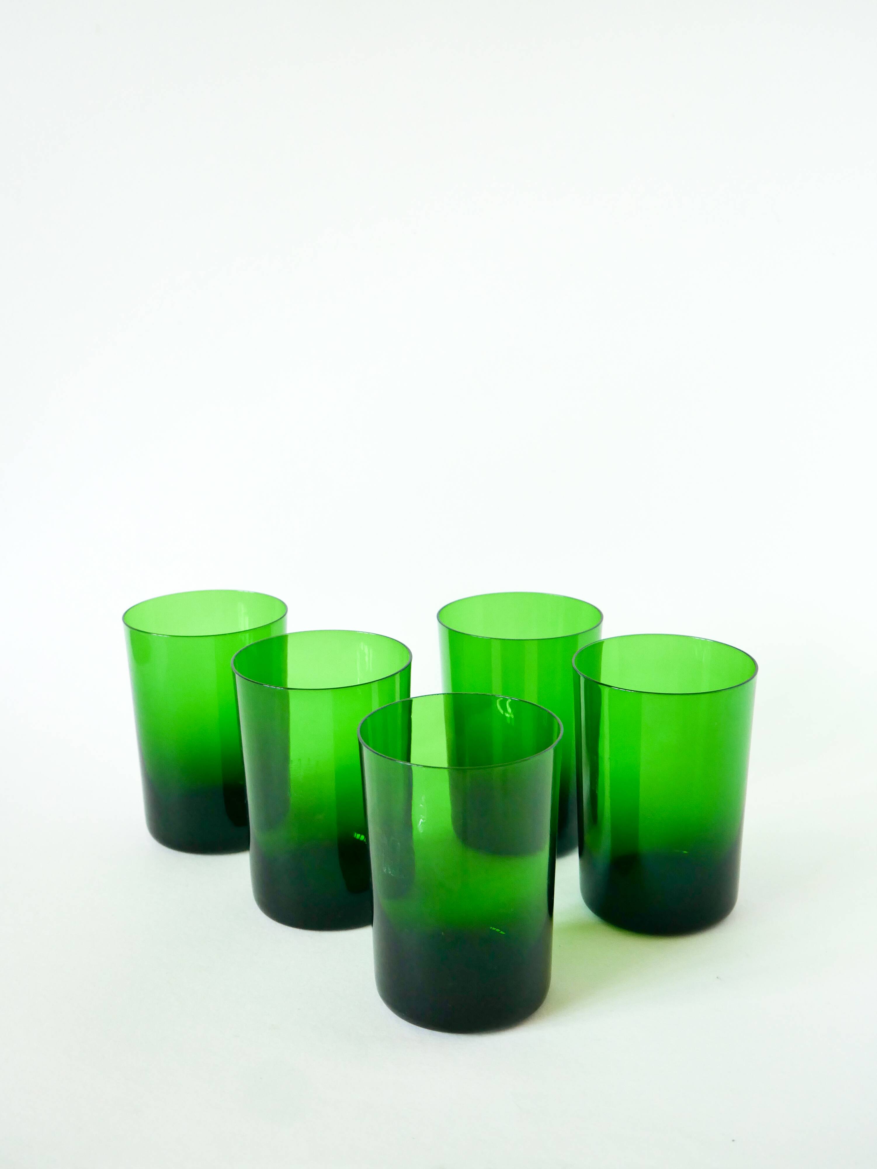 Set of 5 Long Drink water glasses, Green, 1970 - 12 X 8 cm