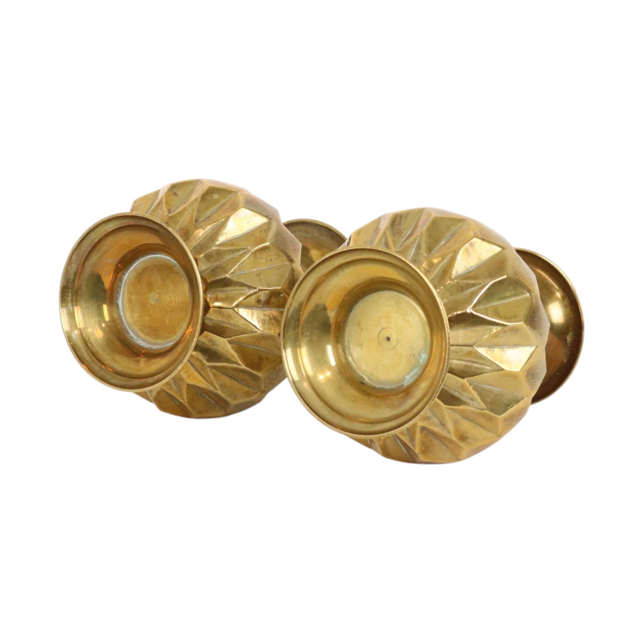 Pair of Brass Vases, Geometric Design, 15 cm