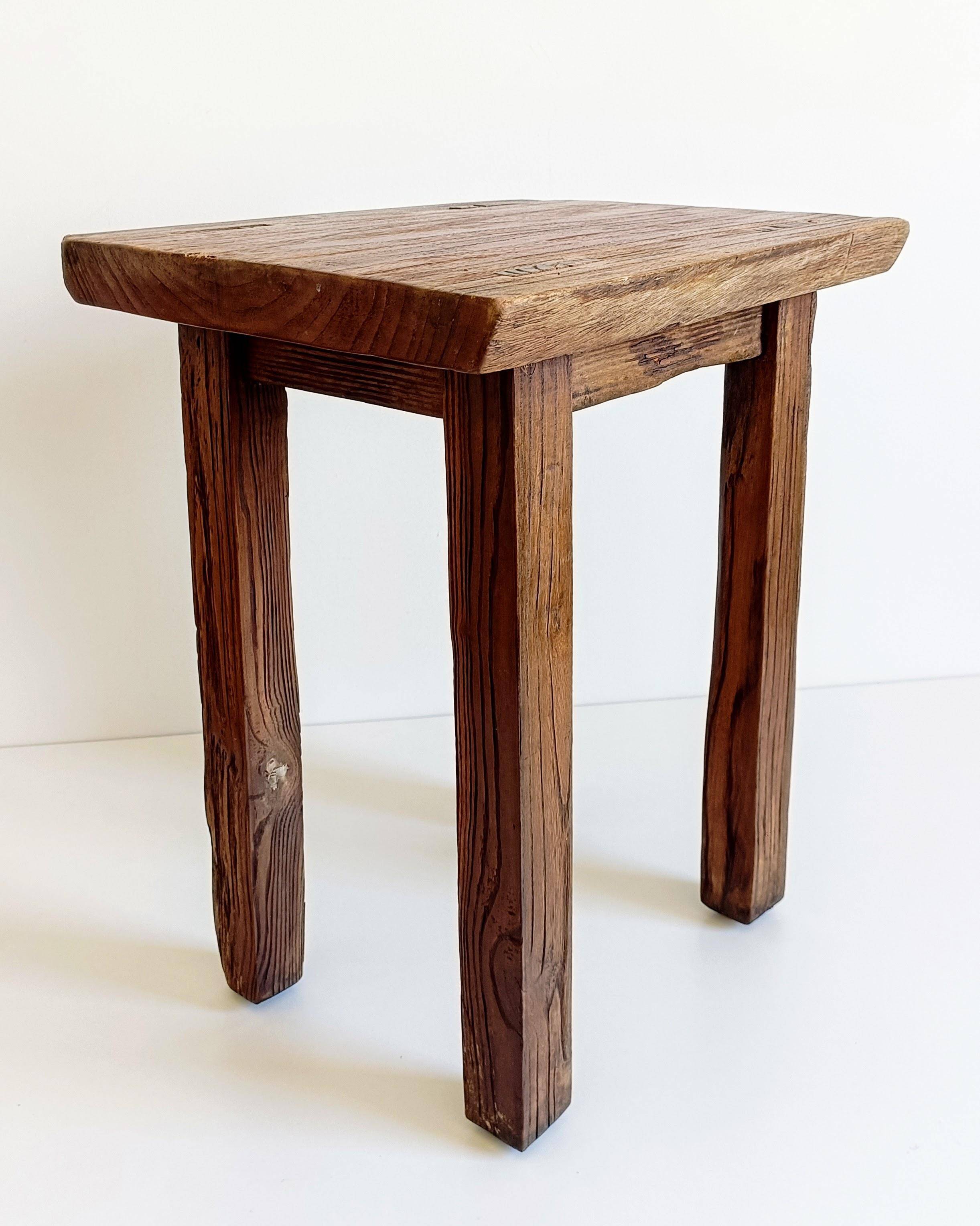 Spanish Baroque Oak Side Table or Stool, Wabi-Sabi Style, 18th C.