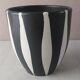 Old ceramic flowerpot, Vallauris style decor, black and white stripes, vintage