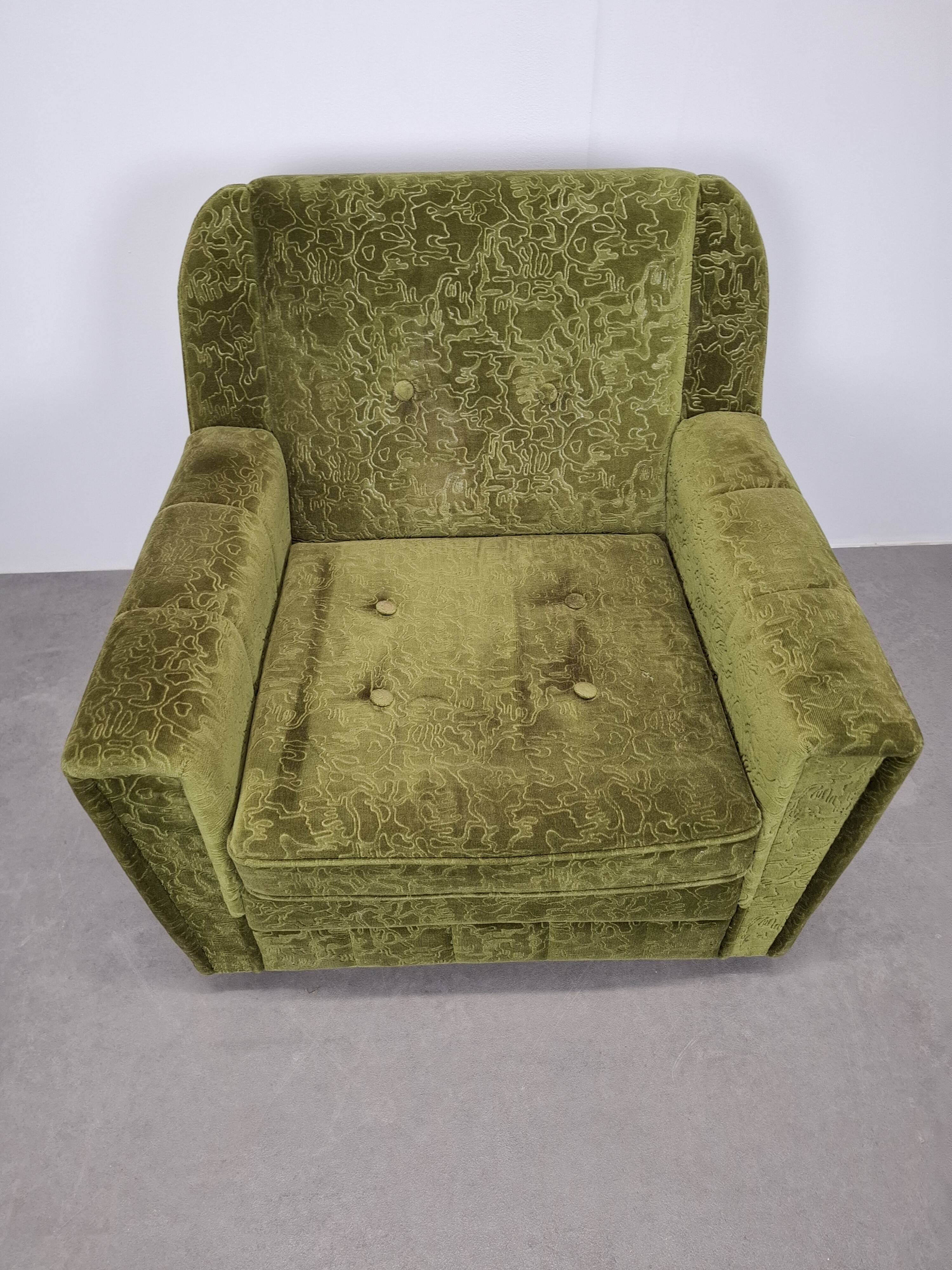 Mid-Century Czechoslovak Green Plush Armchair, 1970s