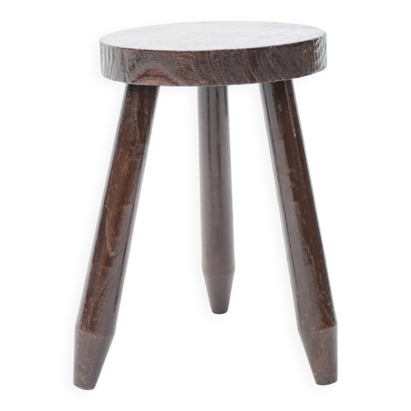 Tabouret vintage, tabouret bois, tabouret tripode, brutaliste, porte-plante