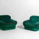 Paire de fauteuils de salon en velours vert, Italie, années 1970