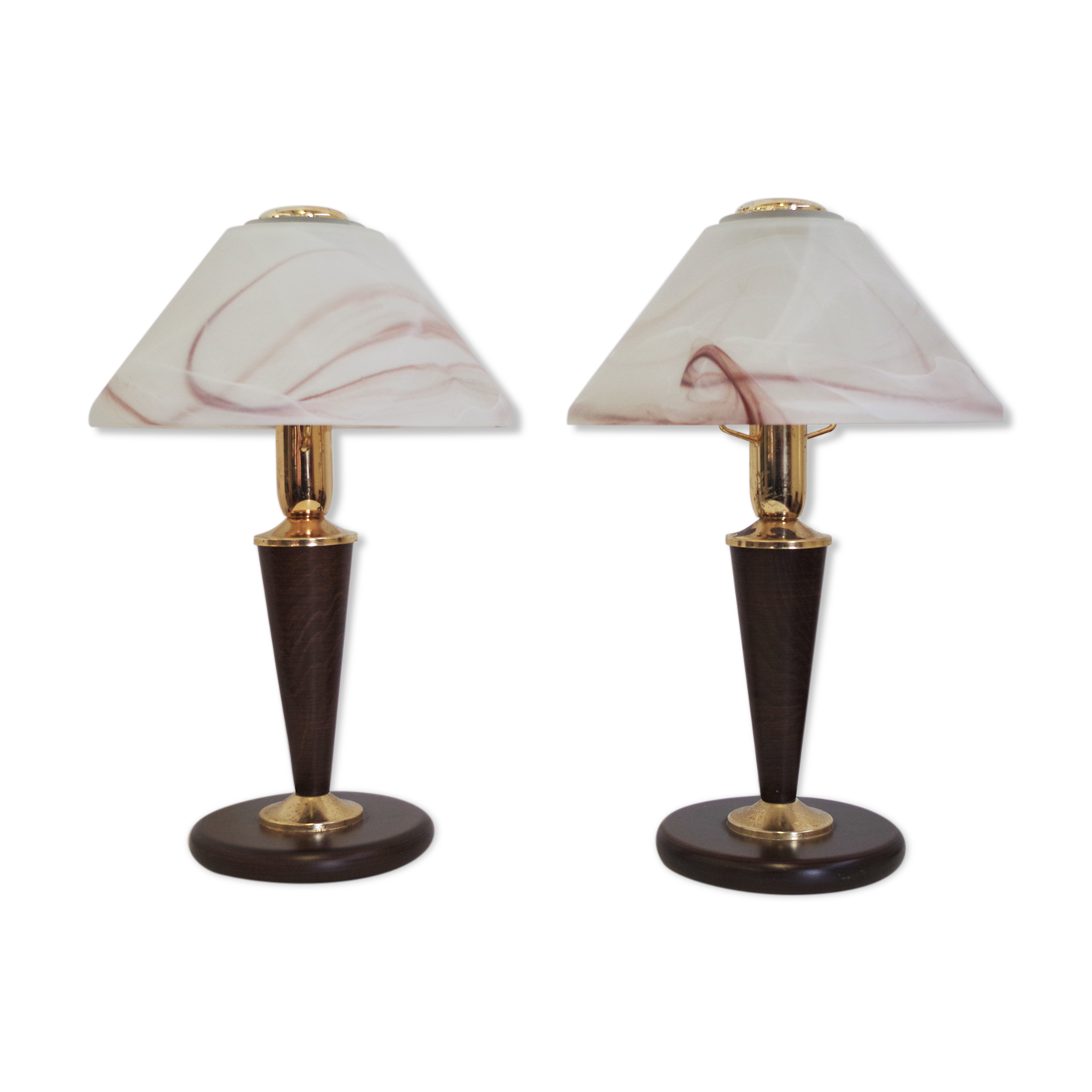 Mushroom table lamps in Murano glass and wooden base, 1970