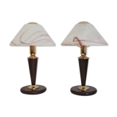 Mushroom table lamps in Murano glass and wooden base, 1970