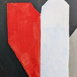 Peinture à l’huile abstraite suédoise vintage du milieu du siècle, encadrée