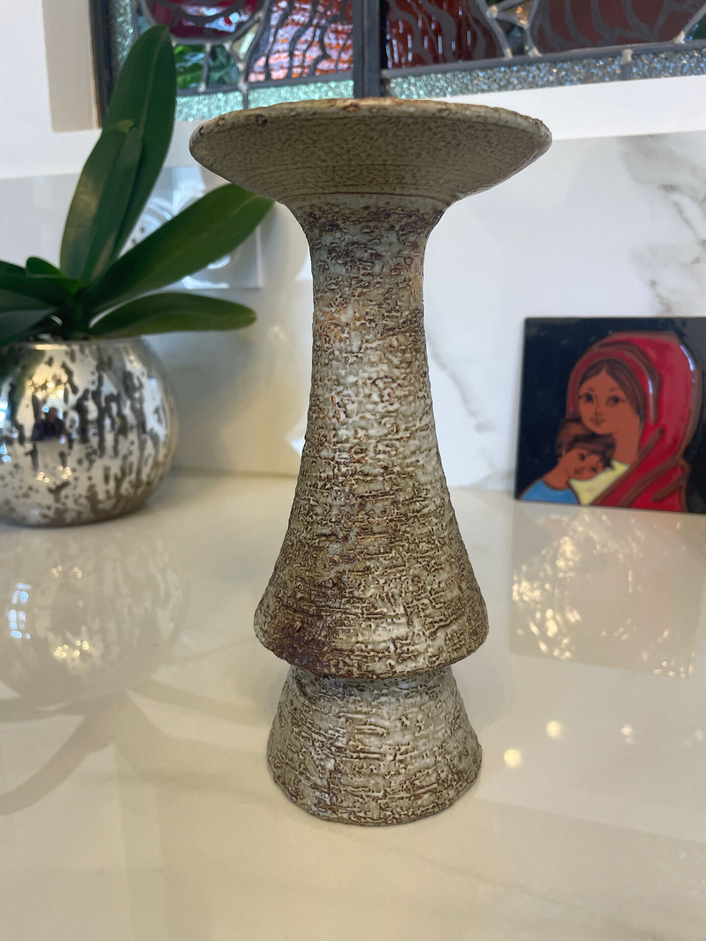 Vallauris candlestick signed 21.5 cm – 1970s brutalist ceramic