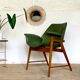 Vintage tulip armchair oak and green skai