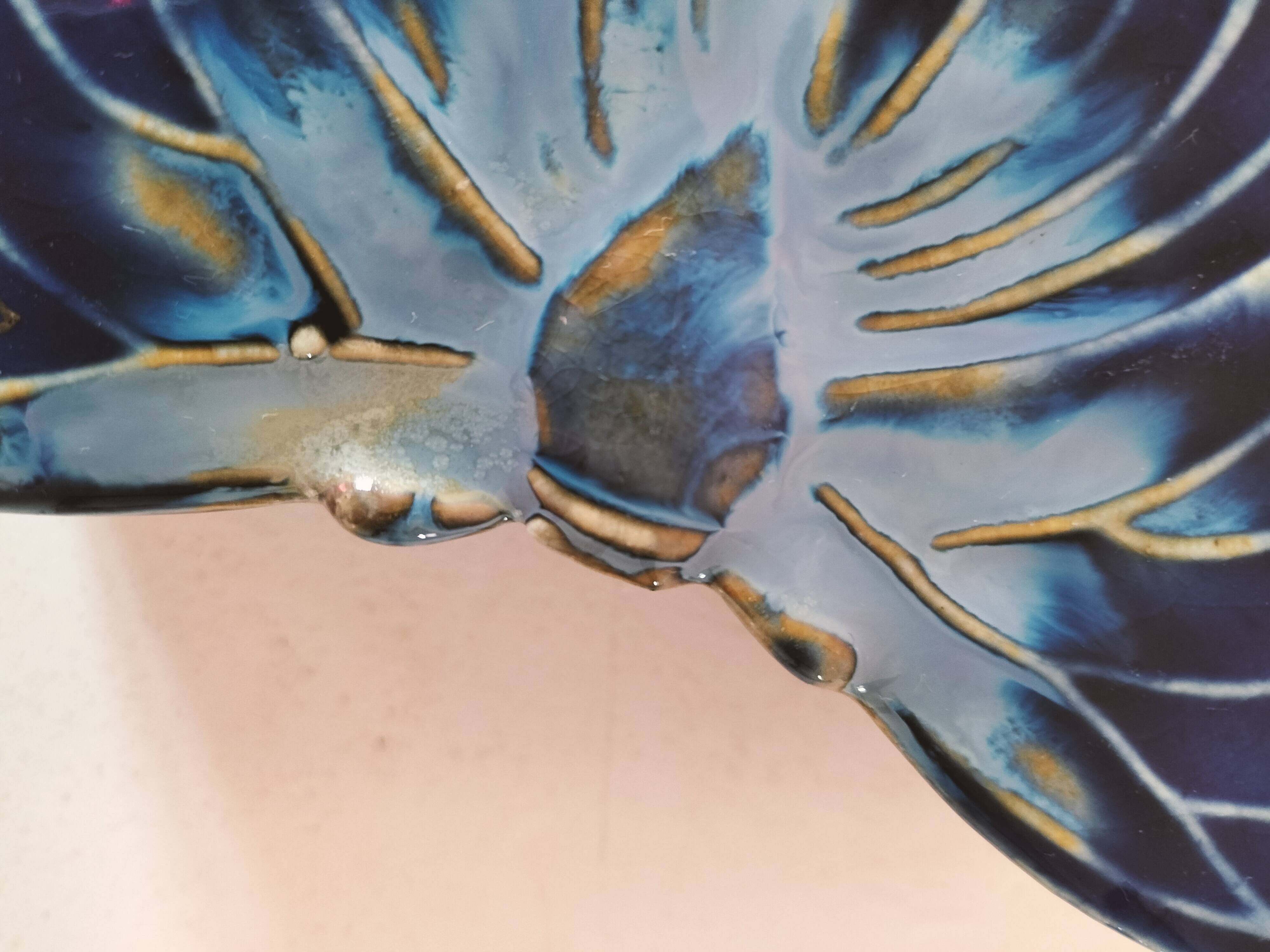 Vintage blue enameled ceramic butterfly box signed alpho
