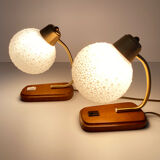Pair of Scandinavian Vintage Lamps, Wood, Brass and Glass, 60s