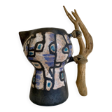 Ceramic and wood pitcher vase, 1980s
