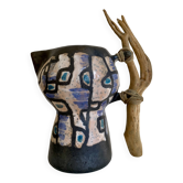 Pichet vase céramique et bois, années 80