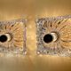 Pair large vintage architectonic wall lamps, 60s, glass
