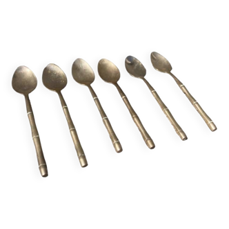 6 golden brass bamboo coffee spoons