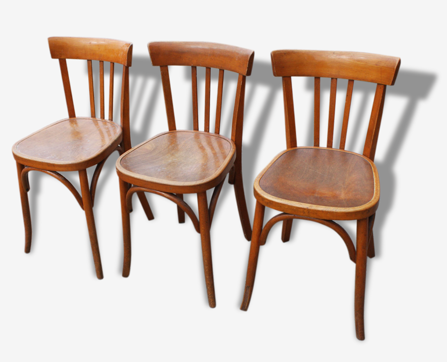 Trio de chaises bistrot Fischel, vintage, bois courbé | Selency